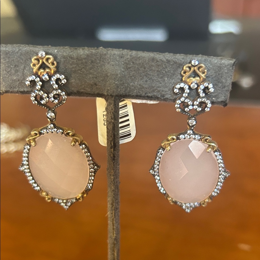 Gold and Pink Gemstone Drop Earrings